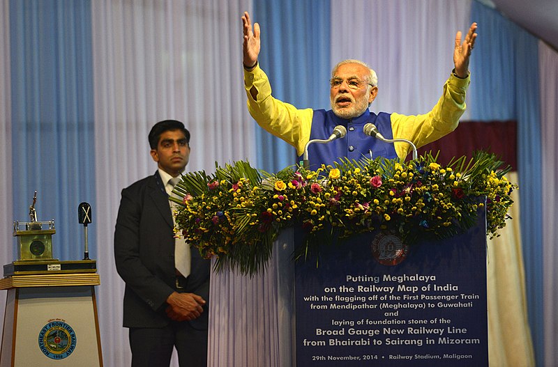 File:PM Modi speaking before flagging off the first train from Mendipathar, Meghalaya to Guwahati, Assam.jpg