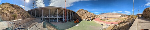 Panoramic view with Kidd Field and the underside of the Sun Bowl stadium