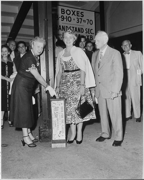 Bess and Margaret Truman submitting their ballots for the 1953 Major League Baseball All-Star Game rosters