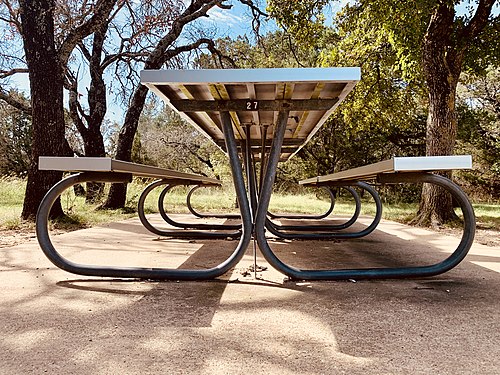 Picnic table at Dinosaur Valley State Park, Texas.