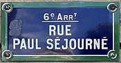 Plaque Rue Paul Séjourné - Paris VI (FR75) - 2021-07-28 - 1.jpg
