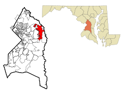 Prince George's County Maryland Incorporated and Unincorporated areas Bowie Highlighted.svg