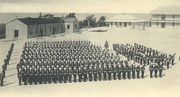 A company of infantry on parade at Prospect Camp