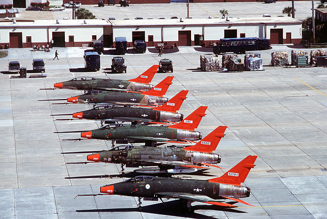 QF-100 Super Sabre target drones on the Tyndall AFB flight line