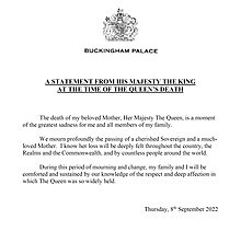 Statement from the King after the death of the Queen Royal House statement on the death of Elizabeth II.jpg