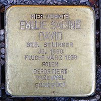 Stolperstein for Emilie Sabine David (1890) in Memmingen.jpg