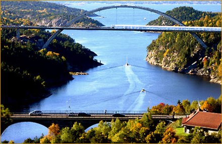 The Svinesund bridge connects southern Sweden to Norway (E6).