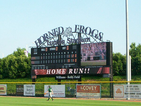 The Lupton Stadium scoreboard in use during a game.