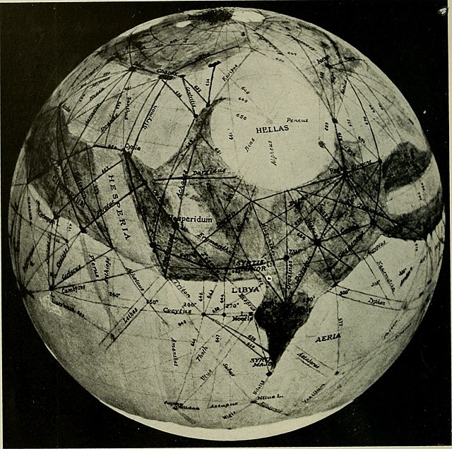 Percival Lowell's 1909 sketches of the "canals" of Mars