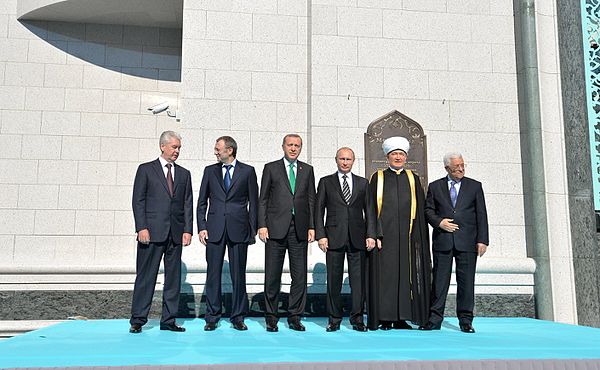 Kerimov, Mahmoud Abbas, Vladimir Putin and Recep Tayyip Erdoğan opened Moscow's Cathedral Mosque, 23 September 2015.