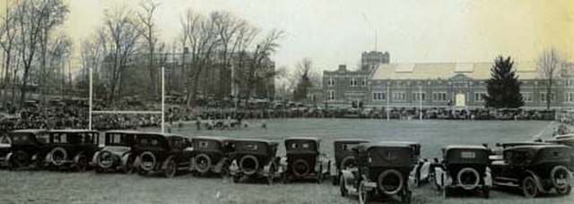 The football team plays on Gardner Dow Athletic Fields in 1920.