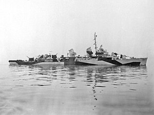 Broadside view of USS Bradford (DD-545) off Mare Island on 19 Oct 1944.