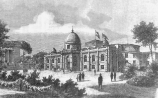 Urania-Sternwarte in Berlin, der Bamberg-Refraktor befand sich in der großen Kuppel in der Mitte des Gebäudes