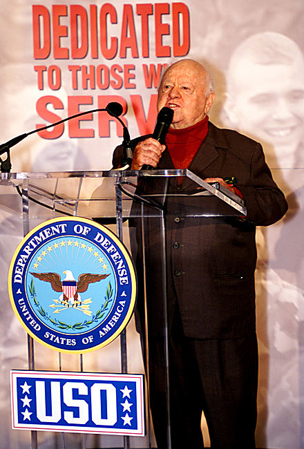 Mickey Rooney speaks at the Pentagon in 2000 during a ceremony honoring the USO