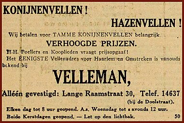 Konijnenvellen te koop gevraagd, 1930