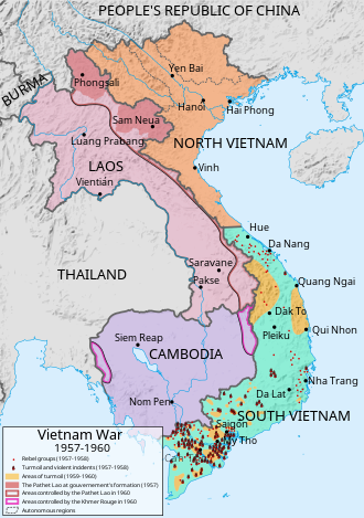 Map of insurgency and "disturbances", 1957 to 1960 Vietnam war 1957 to 1960 map english.svg