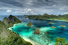 Wayag Islands in Raja Ampat View of the western most bay aken from top of Mount Pindito, Bird's Head Seascape - Wayag Islands.jpg