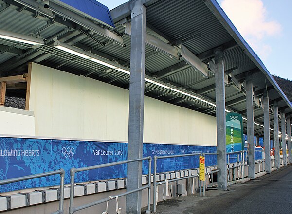 The wall that was installed just past the final turn of the Whistler Sliding Centre after the death of Kumaritashvili