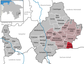 Poziția Winnigstedt pe harta districtului Wolfenbüttel