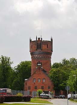 Wismar, Werkstraße-Turnplatz, Wasserwerk, Gebäude mit Wasserturm(1)