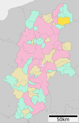 Yamanouchi läge i Nagano prefektur Städer:      Signifikanta städer      Övriga städer Landskommuner:      Köpingar      Byar