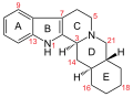 de: Struktur von Yohimban, nummeriert; en: Structure of yohimban, numbered