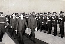 Kenneth Kaunda, first Republican president, on a state visit to Romania in 1970 Zambia123f.jpg