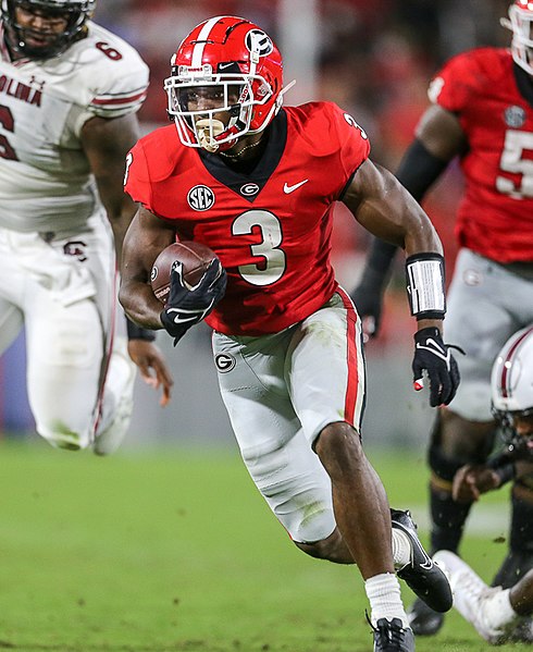 Zamir White, a running back then playing at the collegiate level for the Georgia Bulldogs during a game versus the South Carolina Gamecocks.