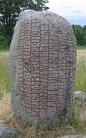 The Karlevi Runestone contains a drottkvaett poem in memory of a chieftain. Ol1, karlevi.JPG
