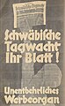 Werbeanzeige für die „Schwäbische Tagwacht“, 1930