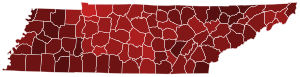 2000 Tennessee Republican presidential primary election results map by county (vote share).svg