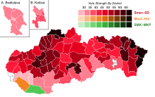 The Direction - Social Democracy landslide victory in 2012. 2012 Slovak legislative election - Vote Strength.svg