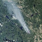 Satellitfoto över skogsbranden i Västmanland (2014).