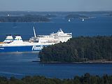 English: Vuosaari seen from the top terrace of the Cirrus skyscraper. Suomi: Vuosaari Cirruksesta Italiano: Vedute di Vuosaari dal belvedere in cima alla torre Cirrus.