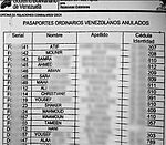 A portion of a document showing the twenty-one individuals from the Middle East who were issued Venezuelan passports after making a payment at the Venezuelan embassy in Iraq. 21 list Venezuela Iraq.jpg