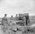 25-pdr field gun of 153rd Field Regiment (Leicestershire Yeomanry) during a practice shoot in the mountains near Tripoli in the Lebanon, 7 June 1943.