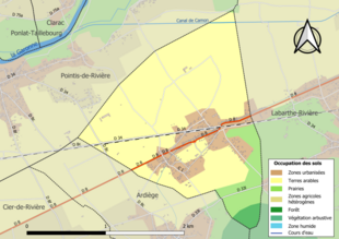 Barevná mapa znázorňující využití půdy.