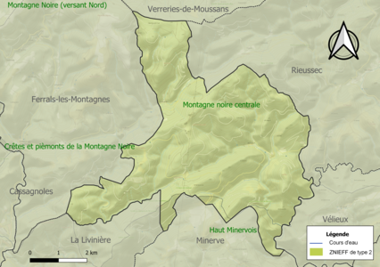 Carte des ZNIEFF de type 2 sur la commune.