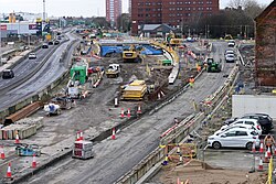 An overview of the dig site of the Mytongate Underpass serving the A63 in Kingston upon Hull.