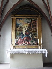 Kopie der Stuppacher Madonna von Christian Schad (1947) im Rahmen, Stiftskirche St.Peter und Alexander in Aschaffenburg