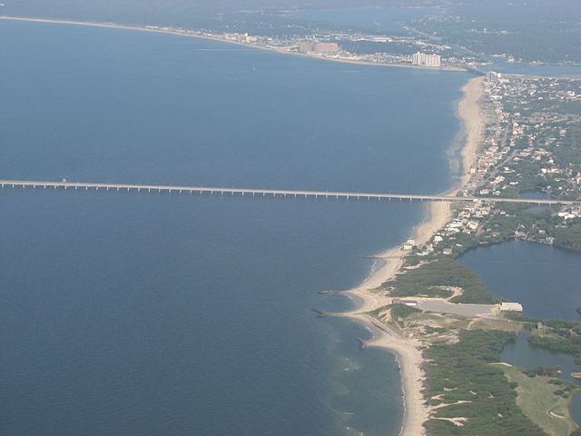 Aerial view of the Virginia Beach entrance to the Chesapeake Bay Bridge–Tunnel