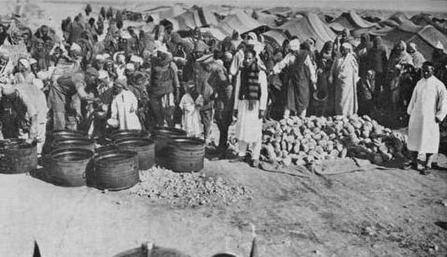Inmates at the El Agheila concentration camp during the Pacification of Libya. The camp was recorded as having a population of 10,900 people.