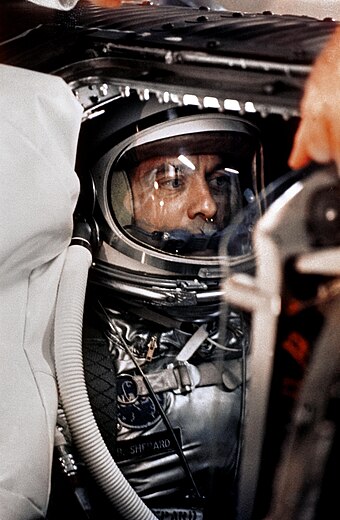 Alan Shepard, the first American in space and New Shepard's namesake, in the Freedom 7 capsule before his May 5, 1961, launch