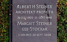 Albert Heinrich Steiner-Stockar (1905–1996) Architekt. Margrit Steiner-Stockar (1913–2008) Grab, Friedhof Rehalp, Zürich