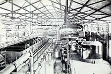 Sugar refining equipment at Albion c. 1890. Albion plantation sugar factory c.1890.jpg