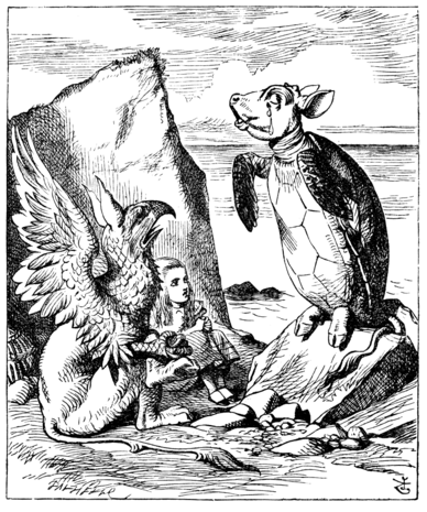 The Mock Turtle in Lewis Carroll's 1865 Alice's Adventures in Wonderland