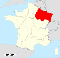 Гранд-Эст аймағы белгіленген Франция картасы