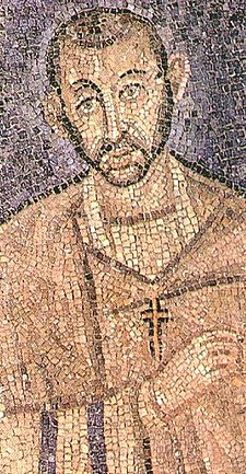 Late Antique Mosaic of Saint Ambrose (~337-397) in Sant'Ambrogio church, Milan, Lombardy, Italy, possibly an actual portrait made in his lifetime AmbroseOfMilan.jpg