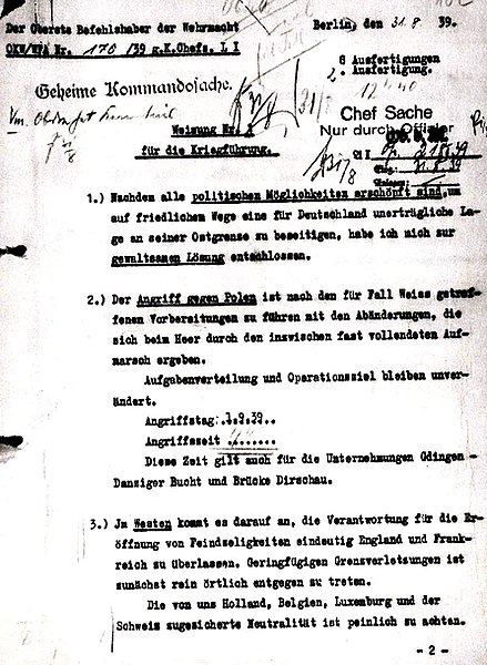 Fichier:An official order of Adolf Hitler for attack on Poland 31.08.1939.jpg