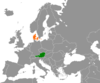 Location map for Austria and Denmark.